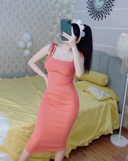 [HÌNH_THẬT] Đầm body dài 2s cột nơ vai