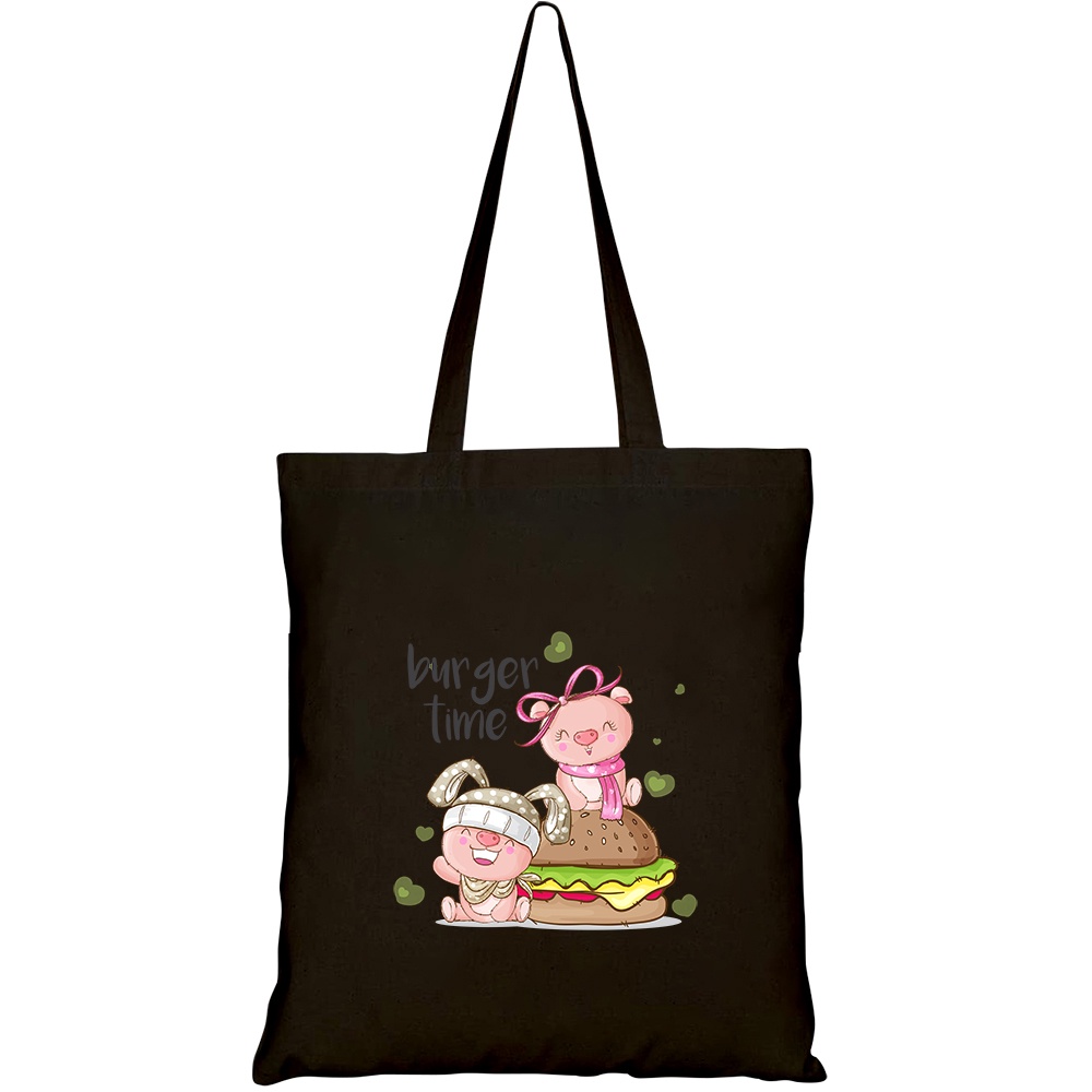 Túi vải tote canvas GINKO in hình cute pig animal burger HT184 5163