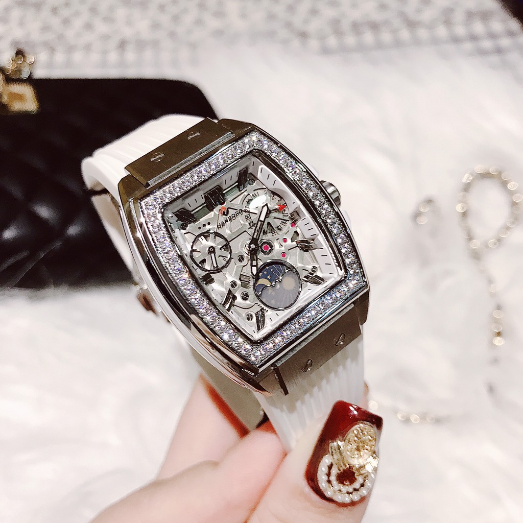 Đồng Hồ Hanboro Nữ Dây Silicon Trắng Silver 36mm Chính Hãng