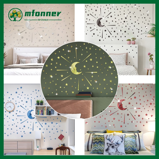 Set 105 Miếng Dán Tường Tráng Gương 3d Hình Trăng Sao Chống Nước Có Thể Tái Sử Dụng