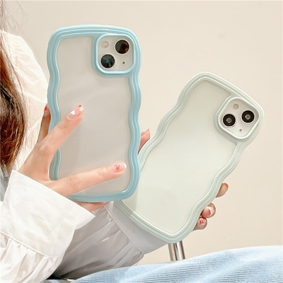 Ốp Điện Thoại Chống Sốc Màu Macaron Viền Gợn Sóng Cho compatible for IPhone 13 Pro Max 12 11 Pro Max 8 7 Plus X XS XR