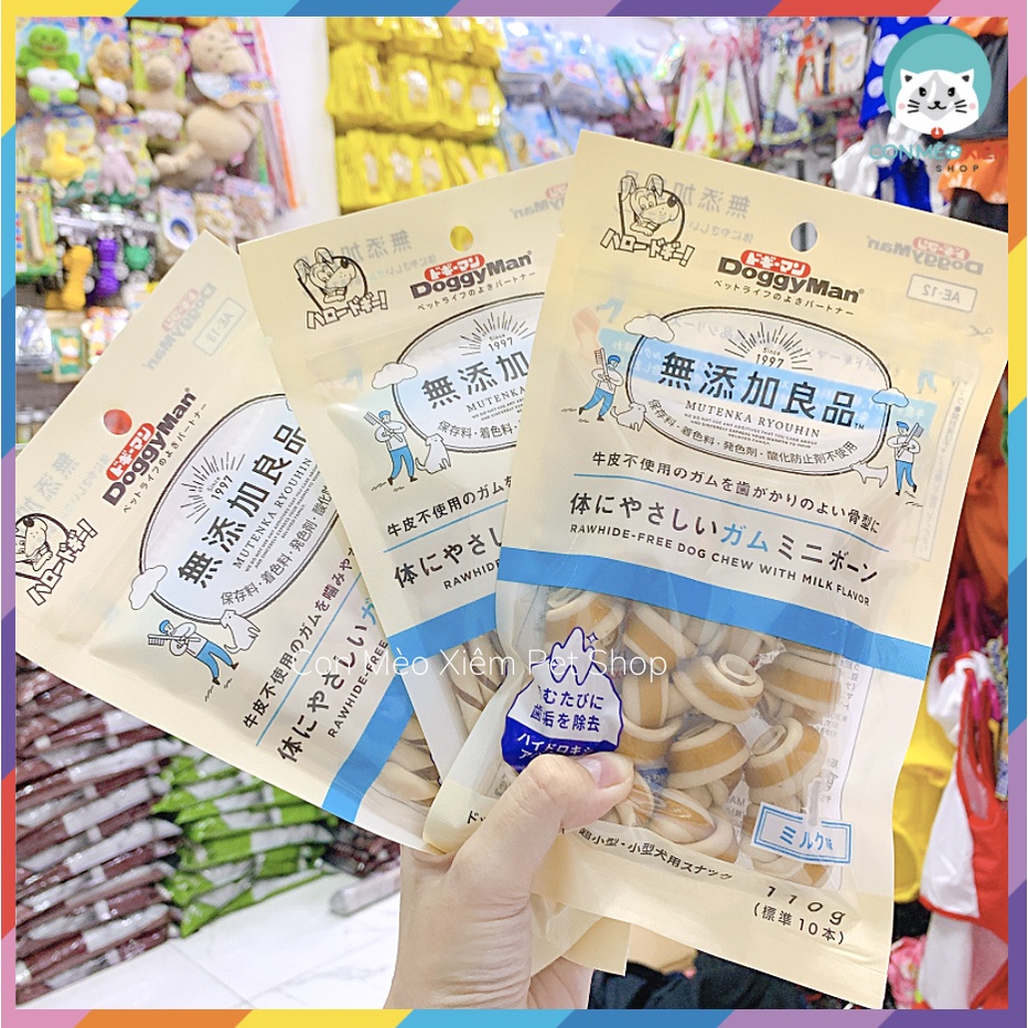 Que gặm cho chó vị sữa Doggyman xương nơ size mini 120g, sạch răng cún Con Mèo Xiêm