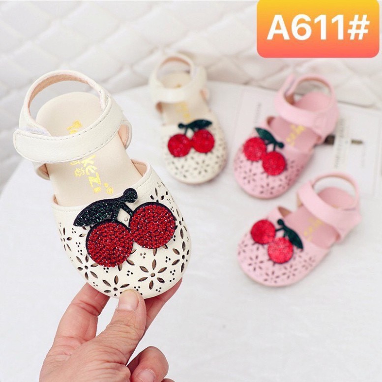 DÉP Sandal lỗ đính cherry đá cho bé gái - quảng châu CAO CẤP LOẠI 1  mẫu mới ! (A611)
