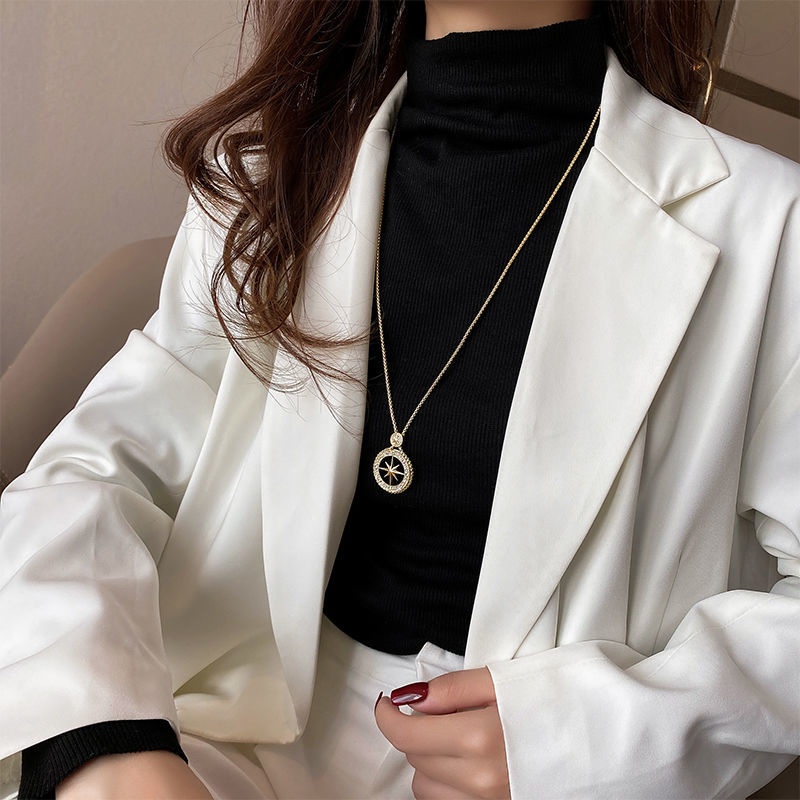 Vòng Cổ Ngôi Sao Tám Mang Khảm Siêu Nhỏ Tinh Xảo Cho Nữ Dây Chuyền Áo Len Thiết Kế Thích Hợp Sang Trọng Nhẹ Nhàng Trang Sức Dáng Dài Khí Chất Cao Cấp