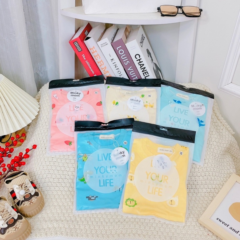 NT033 BỘ CỘC, NGẮN TAY, BỘ ĐÙI THUN LẠNH MINKY MOM HOẠ TIẾT IN TRÀN VIỂN CHO BÉ TRAI, BÉ GÁI, SƠ SINH