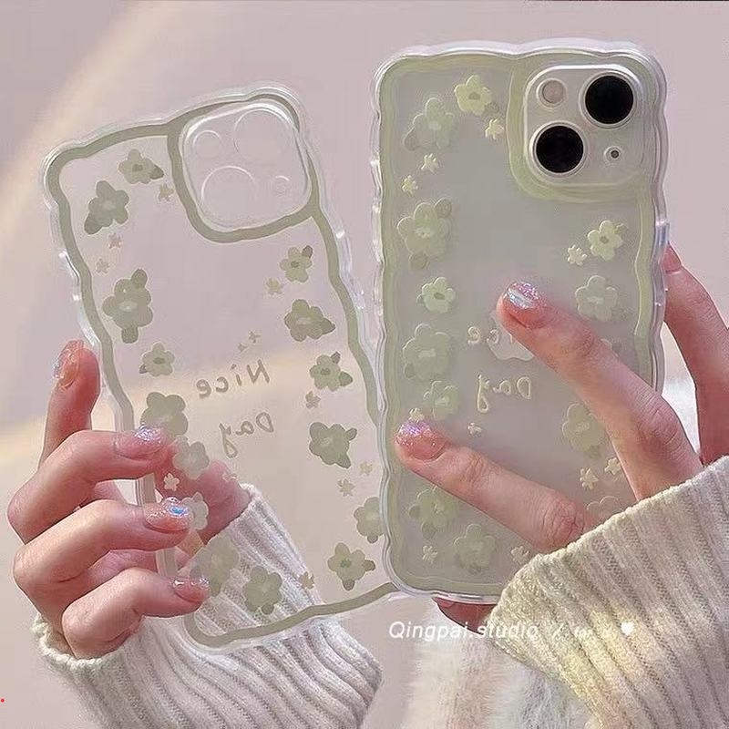 Ốp Điện Thoại Dẻo Trong Suốt Họa Tiết Hoa Xanh Lá Dễ Thương Cho Iphone 11 12 13 Pro X XR XS Max 6 7 8 Plus