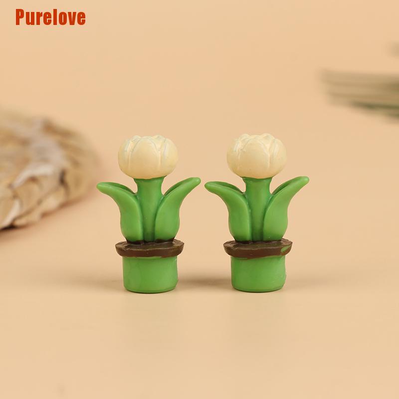 Set 2 Chậu Hoa Tulip Nhân Tạo Trang Trí Nhà Búp Bê Tỉ Lệ 1: 12