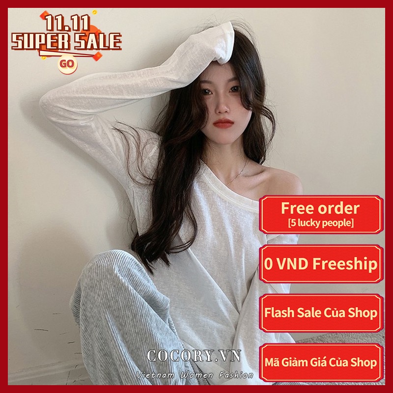 [ Mã 11FASHIONSALE1 giảm 10K đơn 50K ] Áo Thun Tay Dài Dáng Rộng Màu Trơn Phong Cách Hàn Quốc Dành Cho Bạn Nữ