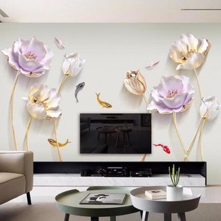Decal dán tường mẫu hoa sen đá 3d trang trí tường phòng khách, phòng ngủ đẹp