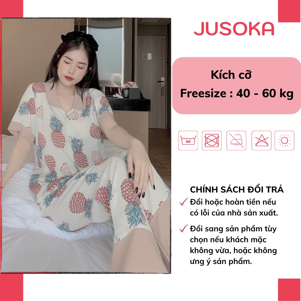 Đồ bộ nữ lụa ngủ mặc nhà pijama tiểu thư tay ngắn quần dài cổ sen dễ thương JUSOKA