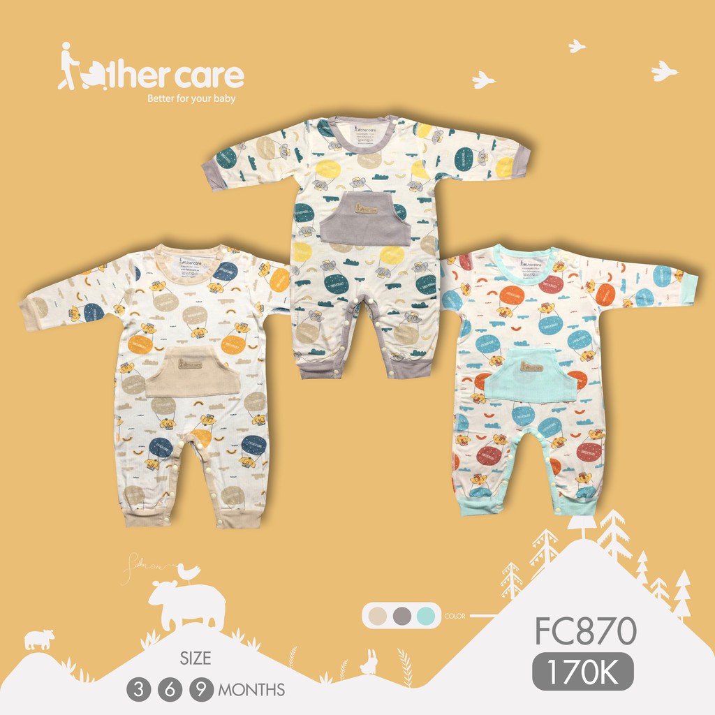 [Mã BMBAU50 giảm 7% đơn 150K] Body sơ sinh FatherCare Cài vai DT - Voi (Họa tiết) FC870