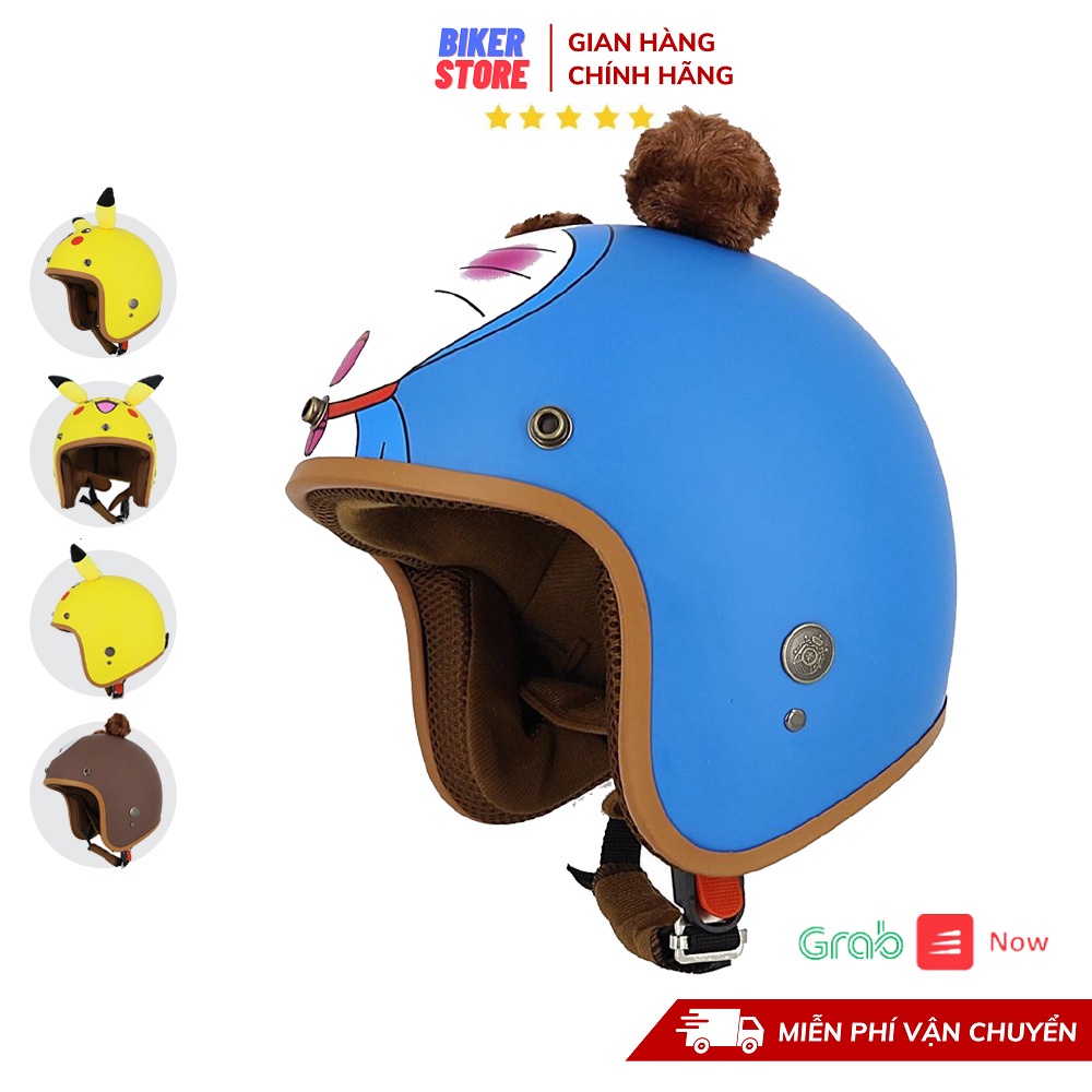 Mũ Bảo Hiểm 3/4 Đầu Lót Nâu, Khóa Đỏ Cao Cấp, Nhiều Hình Kute - Siêu Dễ Thương