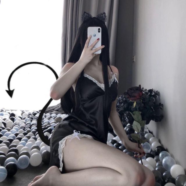 Váy ngủ 2 dây sexy gợi cảm - đầm ngủ đen quyến rũ phối ren