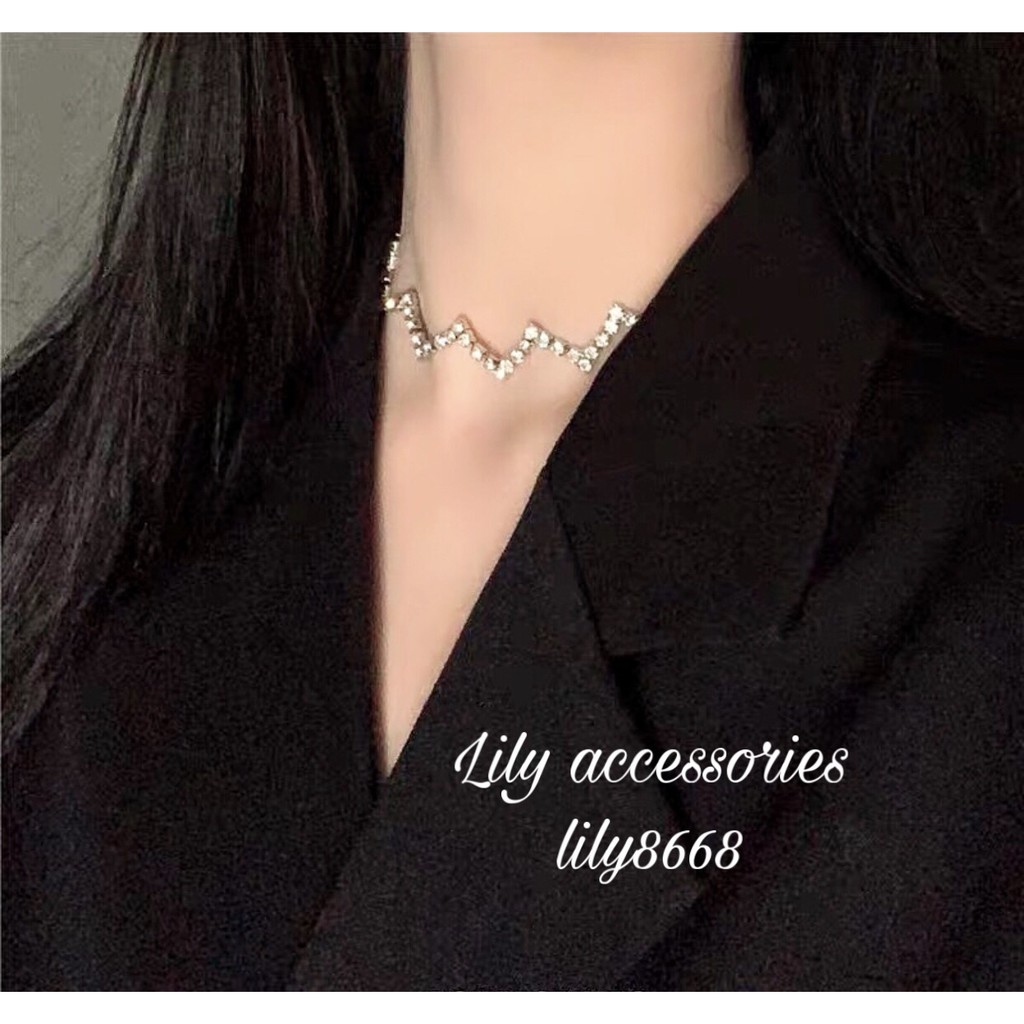 Wave Choker Necklace Chain Shiny vòng cổ choker lượn sóng đính kim lấp lánh
