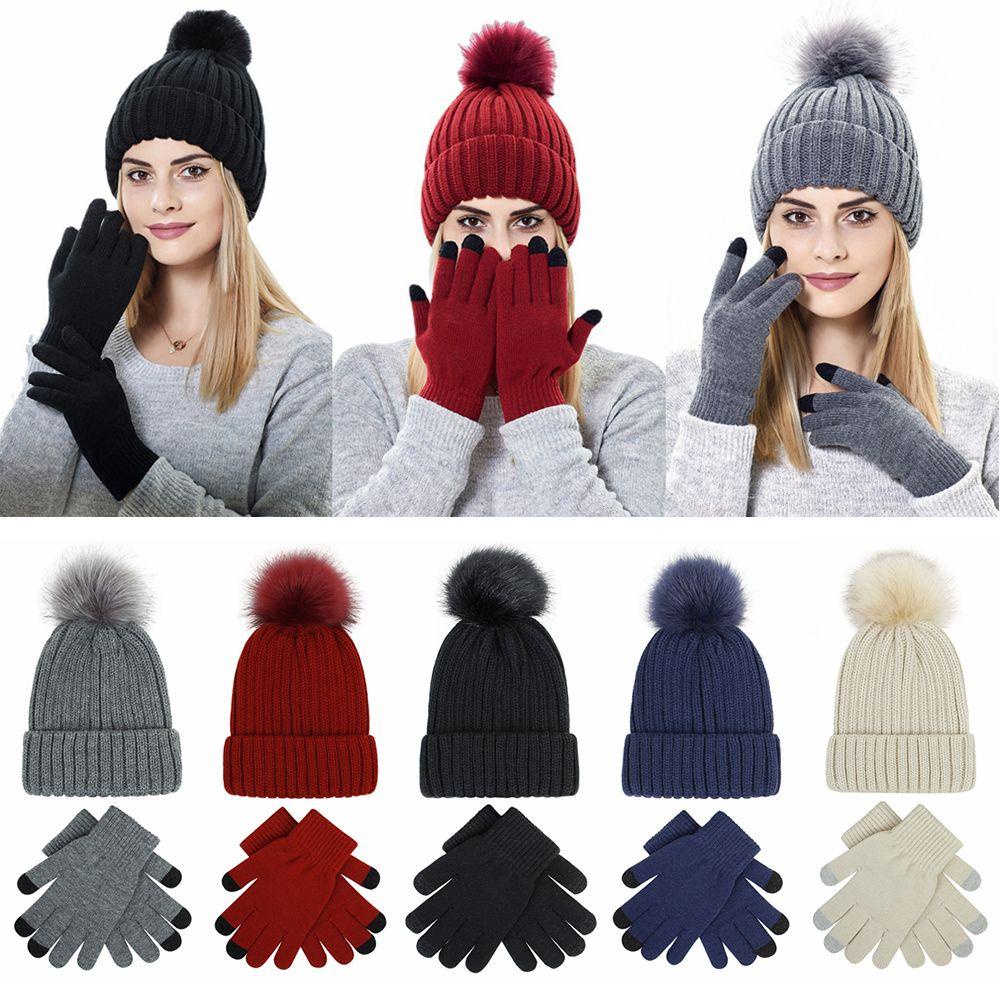 Bộ Mũ Beanie Và Găng Tay Đan Len Dày Dặn Ấm Áp Mùa Đông