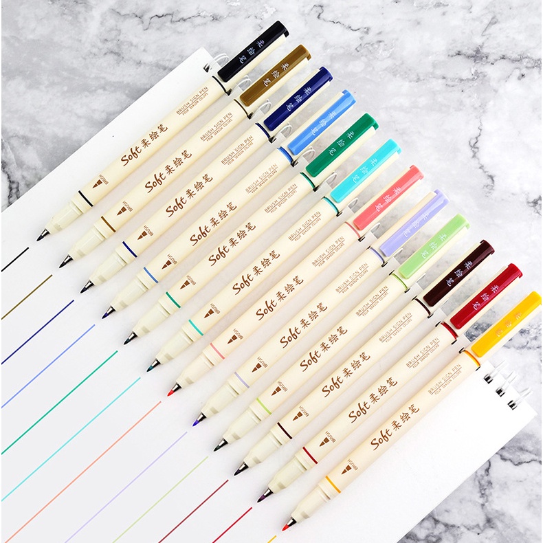Bút lông Soft tips B24 viết calligraphy nét thanh nét đậm ngòi brush