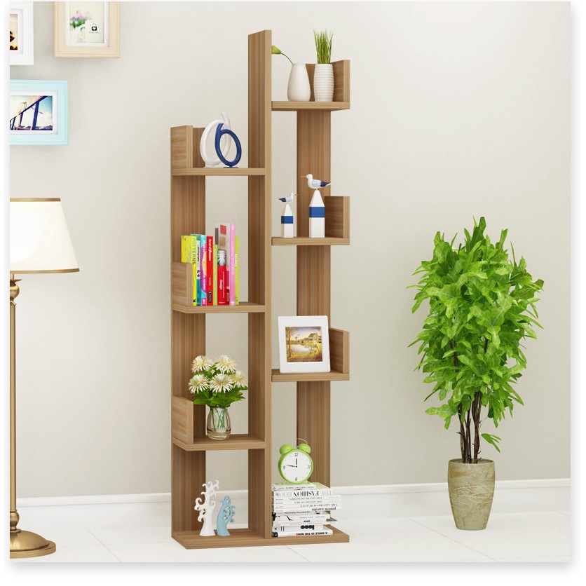 Kệ Sách Xương Rồng 8 Ngăn - Lắp Ghép Siêu Đẹp - VÂN GỖ