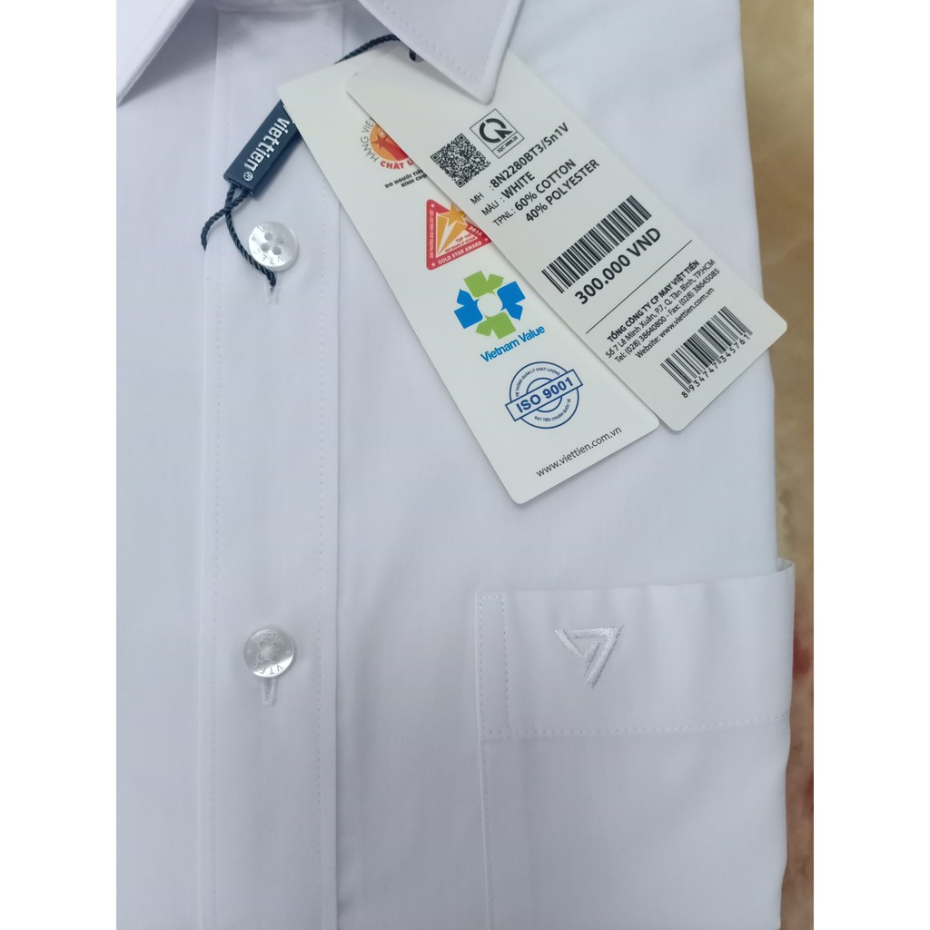 Áo sơ mi trắng cộc tay Việt Tiến  - Regular vạt ngang