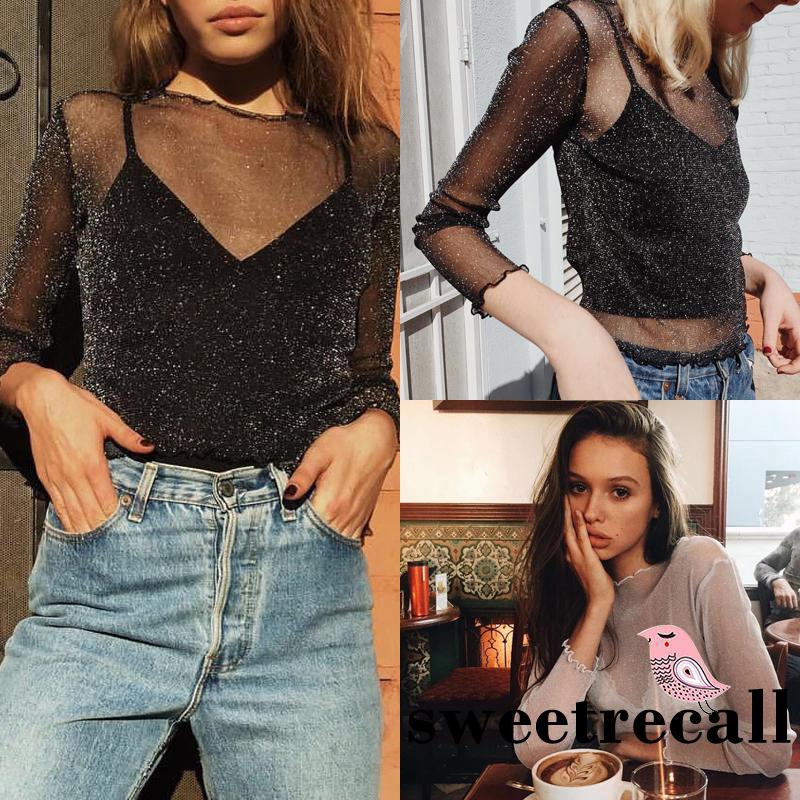 Áo Croptop lưới cổ lọ tay dài thiết kế quyến rũ cho phái nữ | BigBuy360 - bigbuy360.vn