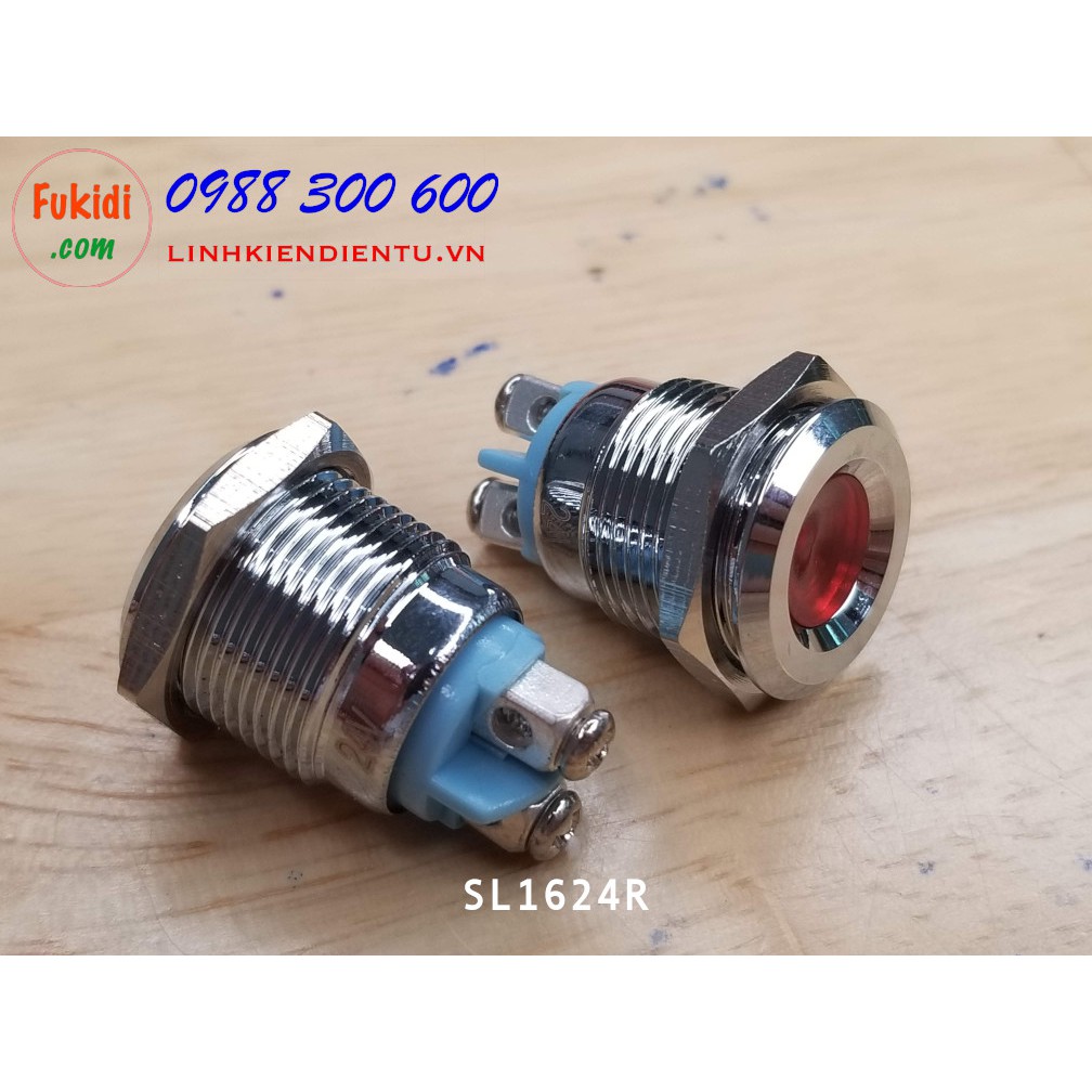 Đèn LED báo nguồn, báo tín hiệu vỏ kim loại, phi 16mm, điện áp 24V