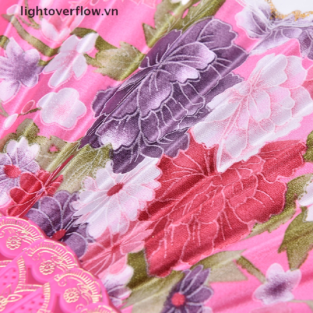 [lightoverflow] Quạt Xếp Cầm Tay Bằng Lụa Phối Ren Hoa Cầm Tay Cho Tiệc Cưới [VN