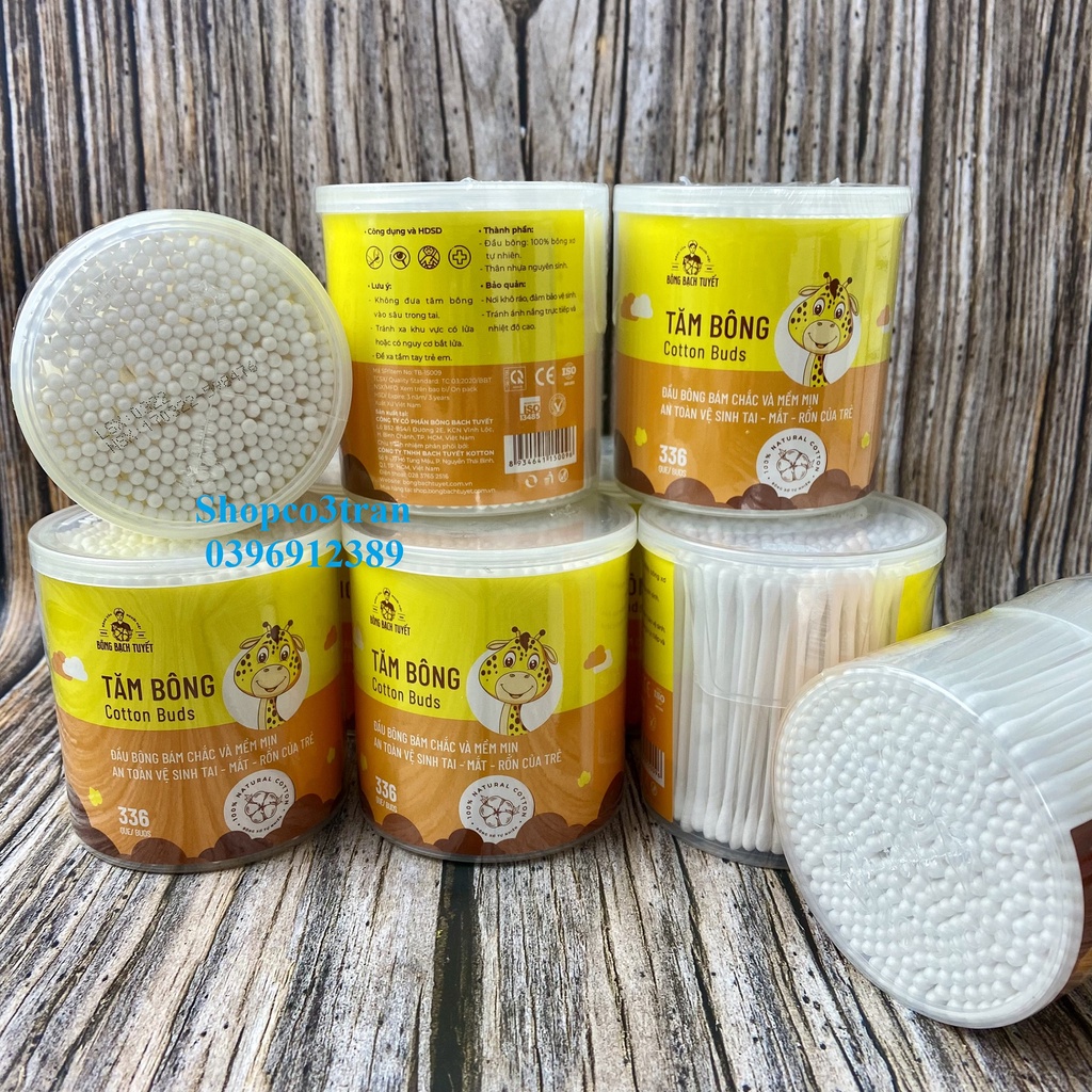 Tăm Bông Cho Bé 336 Que HỘP TRÒN XOAY chính hãng Bông Bạch Tuyết