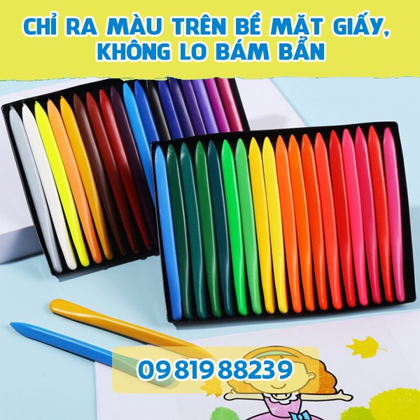 Bút Sáp Hữu Cơ Thông Minh - Bộ 24 Bút Màu Sáp - Bé Thỏa Sức Tập Tô Mà Không Sợ Bẩn Tay Chân - Màu Hữu Cơ Cho Bé Tập Vẽ