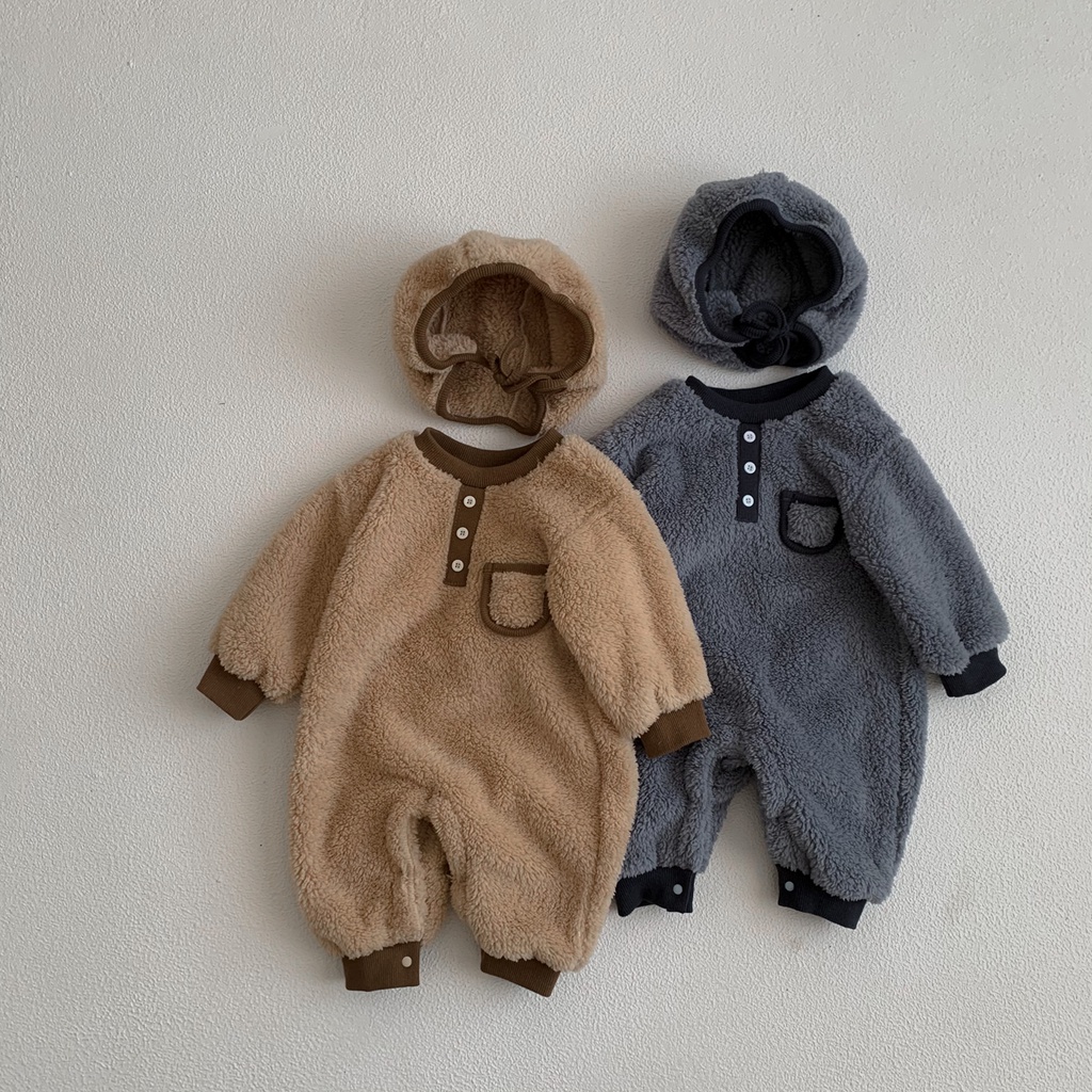 Bộ Áo Liền Quần Bằng Vải Bông Dày Dặn Dễ Thương Thời Trang Thu Đông Cho Bé