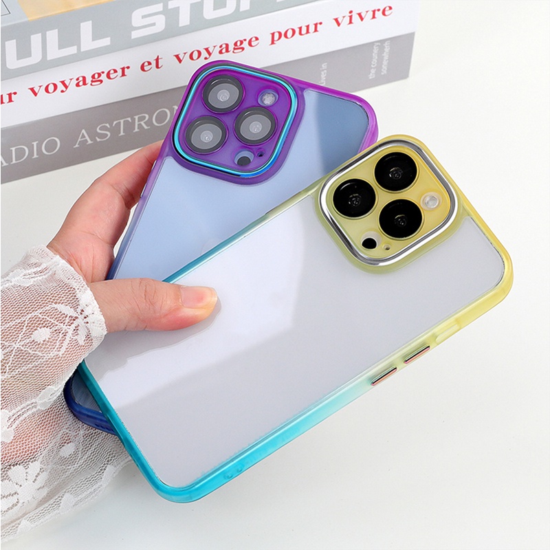 Ốp Điện Thoại Acrylic Màu Gradient Sang Trọng Có Kính Cường Lực Bảo Vệ Camera Cho iPhone 13 Pro max 12 Pro max 11 Pro max