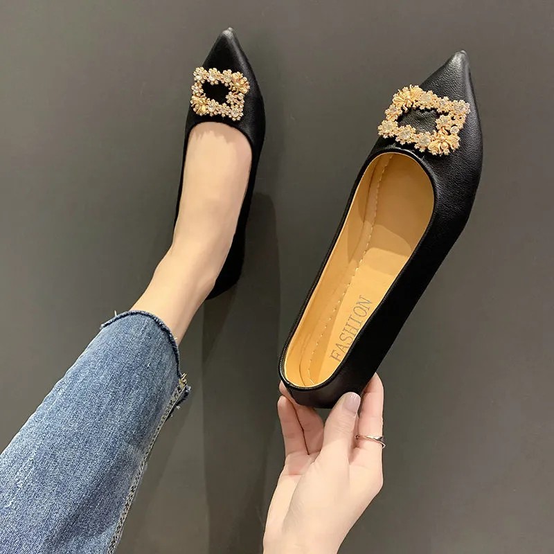 SWEETC Giày bệt nữ thời trang da mềm đế mềm mũi nhọn miệng nông cô dâu phù dâu giày cưới giày bệt