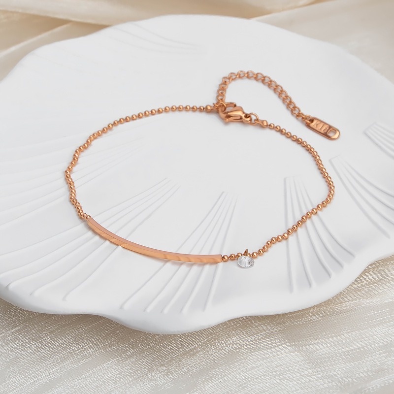 Lắc chân thép titan 18k không phai màu đính hạt tròn thời trang