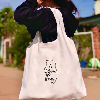 Túi tote vải in hình I Love You xu hướng túi xách 2021