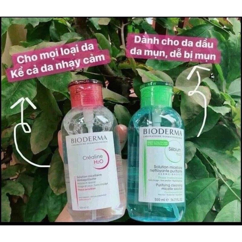 Nước tẩy trang không cồn Bioderma của Pháp chai 500ml (mẫu mới nút nhấn)