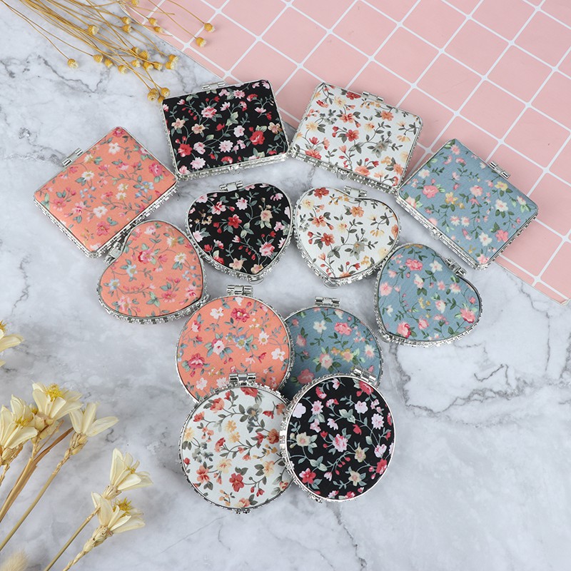 Hộp Đựng Mỹ Phẩm Hai Mặt Mini Họa Tiết Hoa Phong Cách Vintage