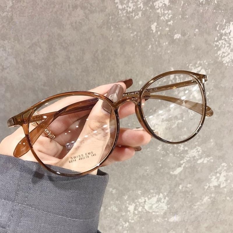 Kính Chống Bức Xạ Gọng Tròn Siêu Nhẹ In Họa Tiết Da Báo Màu Đen Phong Cách Hàn Quốc