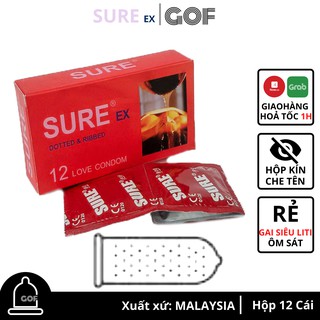 Bộ 3 Bao cao su gai nhỏ Sure Ex đỏ siêu mỏng dòng giá rẻ Hộp 12C– GoF