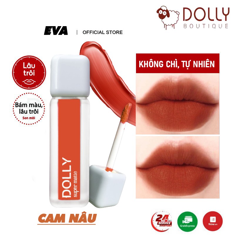 Son kem lì màu cam nâu Dolly super matte, son kem lì không chì bền màu lâu trôi, mua 2 cây tặng 1 hộp đựng cao cấp