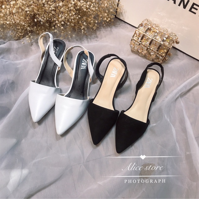 Sandal zara mũi nhọn gót vuông