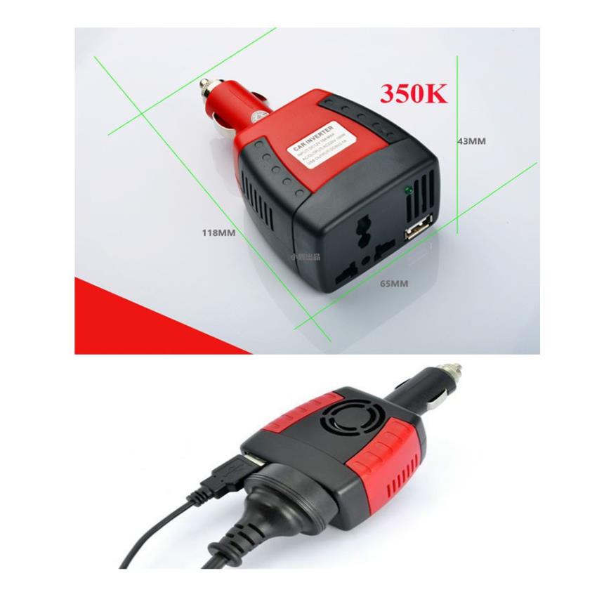Bộ chuyển đổi nguồn 12V sang điện lưới 220V và cổng sạc usb dạng tẩu gọn gàng