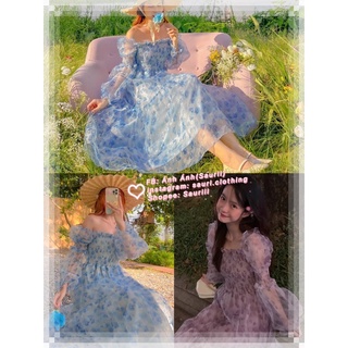 Đầm công chúa hoa nhí bo chun xinh xắn trễ vai đi biển