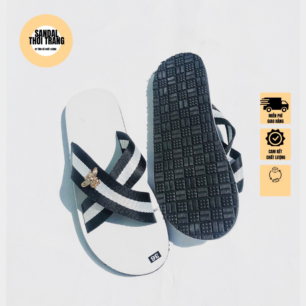 Dép sandal quai chéo nữ nam, SANDALTHOITRANG dù trắng đen full size 30-44 nam nữ