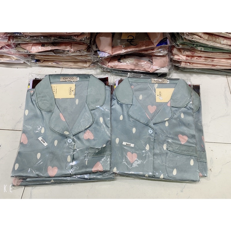 Bộ lụa ngắn tay hãng sam choco áo ngắn tay quần lửng bộ mặc nhà đẹp bộ pijama cao cấp