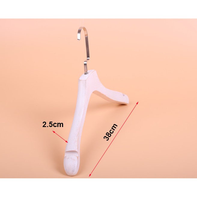 Móc gỗ trắng vai to 2.5cm sơn xước 38cm ( bộ 10 móc )