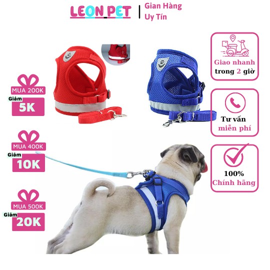 Leon Pet- Dây dắt chó mèo + dây yếm đai áo ngực cho chó mèo có vòng phản quang