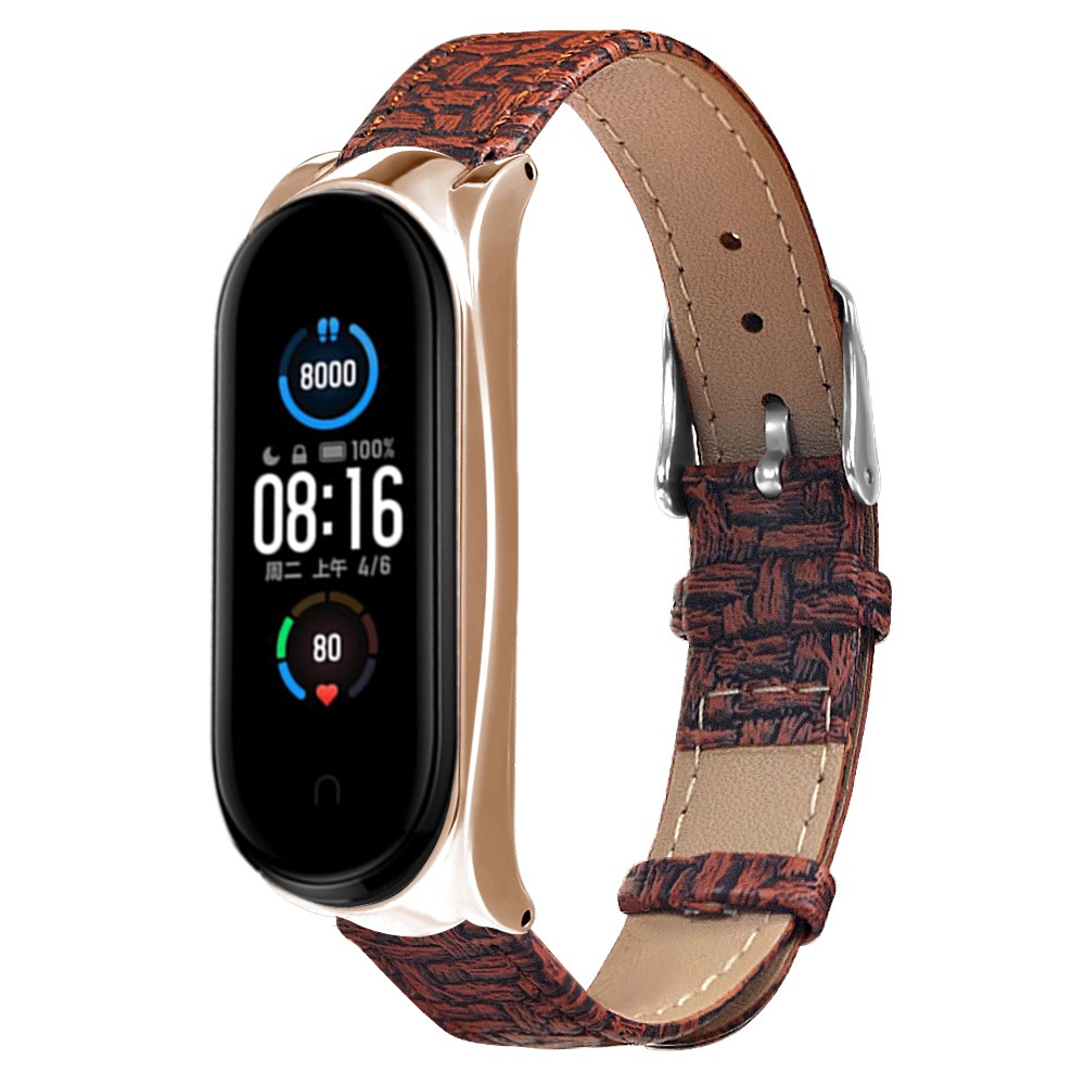Dây Đeo Thay Thế Chất Liệu Da + Khung Kim Loại Cho Mi Band 7 6 5 NFC Xiaomi Mi Band 3 4
