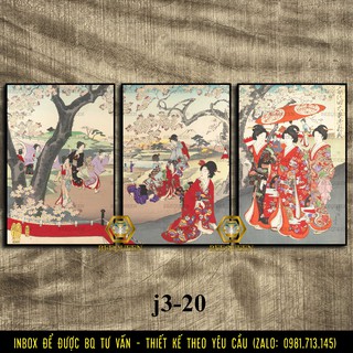 [Nhật Cổ] Album Tranh GeiSha Nhật Bản Bộ 3 Tranh Nhật Cổ Size 30x60cm hoặc 40x90cm - Có Video Reivew Thực Tế