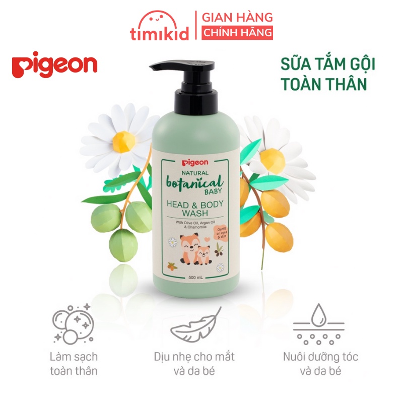 Sữa Tắm Gội Toàn Thân Cho Bé Natural Botanical Pigeon 200ml/500ml - Dịu nhẹ, nuôi dưỡng tóc và da bé - Timikid