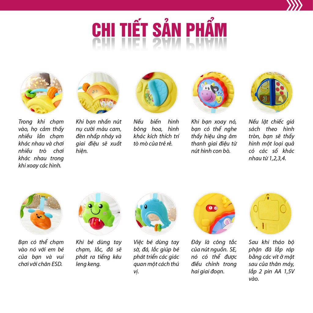 Kệ Chữ A đồ chơi đa, treo thành cũi có nhạc 3 in 1 hình động vật Winfun 0853 - Đồ chơi cho bé sơ sinh tới 1 tuổi