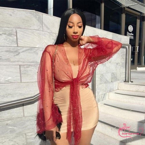 ღ𝓂ℰFashion Women Long Sleeve Shirt Casual Blouse Loose Mesh Sheer Tops T Shirt | BigBuy360 - bigbuy360.vn