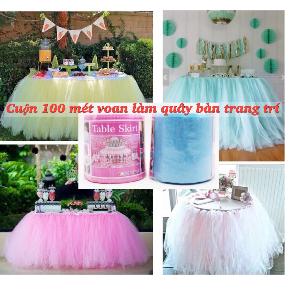 Khăn trải bàn - Vải phủ voan các màu HÀNG CÓ SẴN - Phụ kiện trang trí sinh nhật cho bé đẹp rẻ